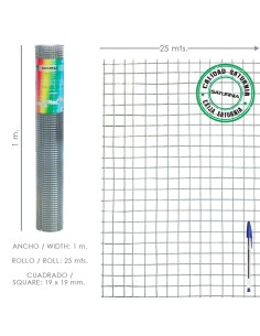 Malla Electrosoldada Galvanizada 25x25 / 1,60 / 100 cm....