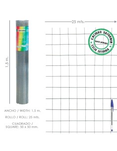 Malla Electrosoldada Galvanizada 50x50 / 2,00 / 150 cm....