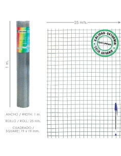 Malla Electrosoldada Galvanizada 19x19 / 100 cm. rollo 25...