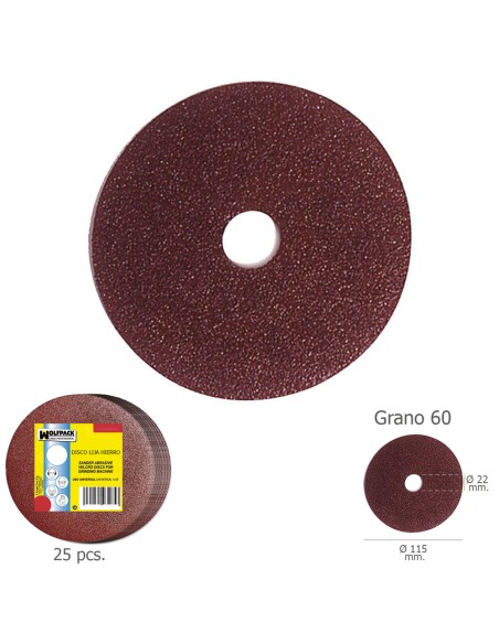 Disco Lija Hierro 115x22 mm. Grano  60 (Paquete de 25 unidades)