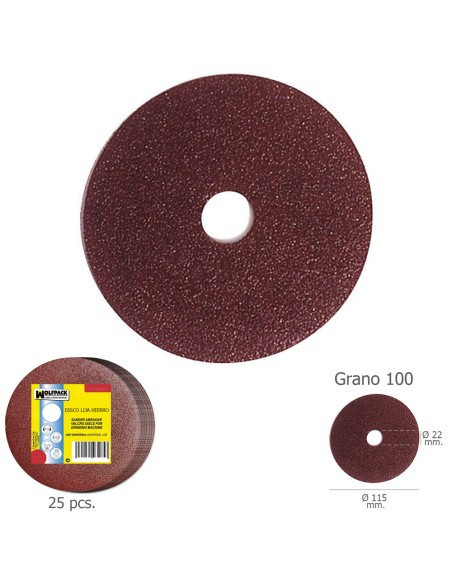 Disco Lija Hierro 115x22 mm. Grano 100 (Paquete de 25 unidades)