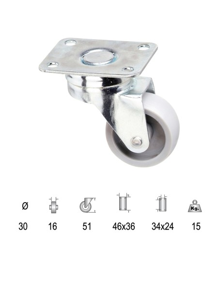 Rueda Polyamida Placa   30 mm.