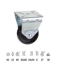 Rueda Domestica Poliamida Negra.Fija 60 mm.