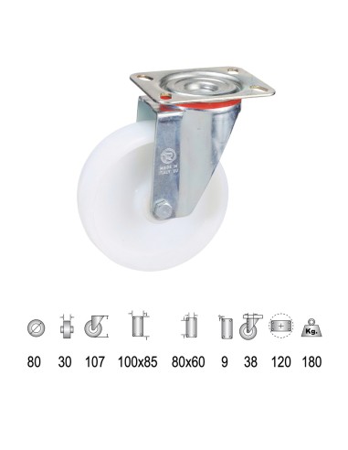 Rueda industrial WOLFPACK nylon placa   80mm...