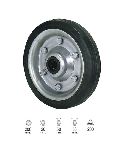 Rueda Industrial Goma Negra Sin Eje 200 mm.