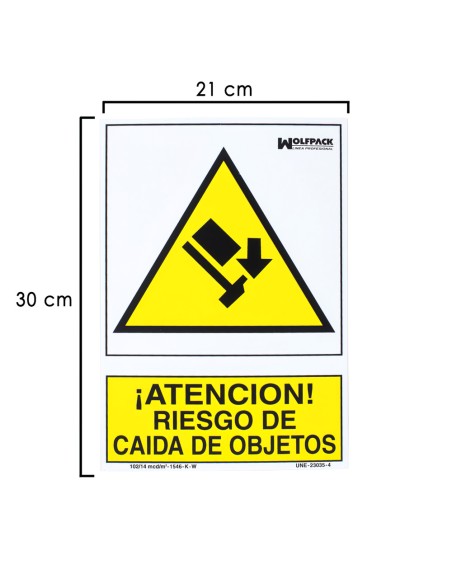 Cartel Riesgo Caida De Objetos 30x21 cm.