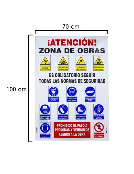 Cartel Combinado Normas Obra  100x70 cm.