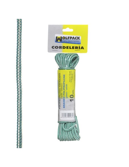 Cuerda Trenzada Polipropileno Blanca / Verde (Madeja 10 m.)