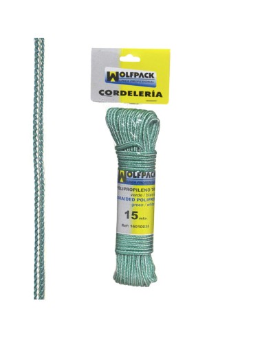 Cuerda Trenzada Polipropileno Blanca / Verde (Madeja 15 m.)
