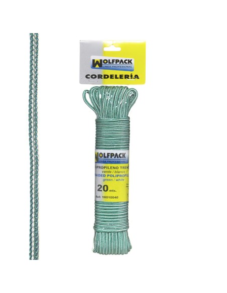 Cuerda Trenzada Polipropileno Blanca / Verde (Madeja 20 m.)