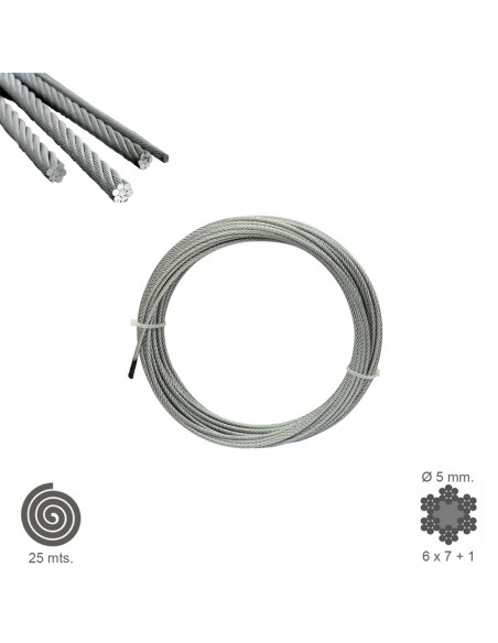 Cable Galvanizado    5 mm. (Rollo 25 Metros) No Elevacion