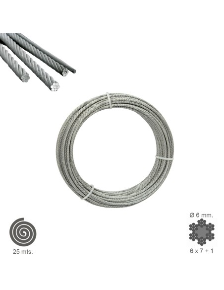 Cable Galvanizado    6 mm. (Rollo 25 Metros) No Elevacion