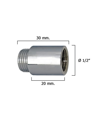 Alargadera Redonda Cromo  1/2" x 20