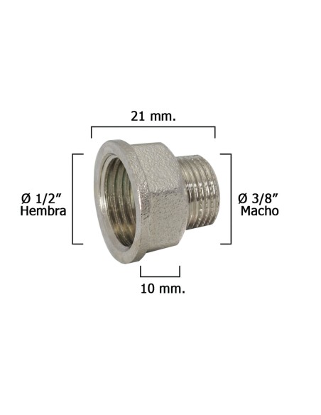Alargadera Hexagonal Reducccion Cromada 3/8 Macho - 1/2 hembra x M10