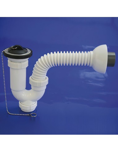 Sifon Curvo Extensible T-32-F Multiorientable  1 1/2, con Válvula y Tapón.