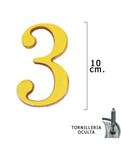 Numero Latón "3" 10 cm. con Tornilleria Oculta (Blister 1...