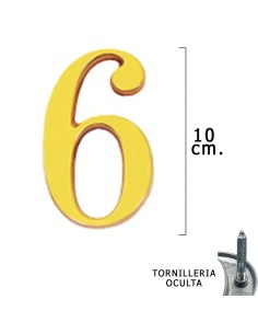 Numero Latón "6" 10 cm. con Tornilleria Oculta (Blister 1...
