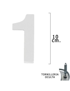 Numero Metal "1" Plateado Mate 10 cm. con Tornilleria...