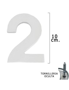 Numero Metal "2" Plateado Mate 10 cm. con Tornilleria...