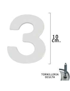 Numero Metal "3" Plateado Mate 10 cm. con Tornilleria...