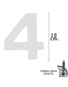 Numero Metal "4 Plateado Mate 10 cm. con Tornilleria...