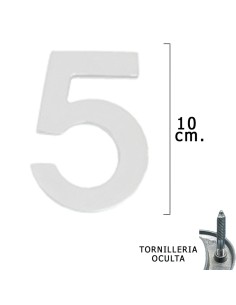 Numero Metal "5" Plateado Mate 10 cm. con Tornilleria...