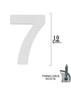 Numero Metal "7" Plateado Mate 10 cm. con Tornilleria...