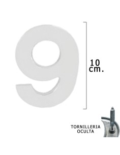 Numero Metal "9" Plateado Mate 10 cm. con Tornilleria...