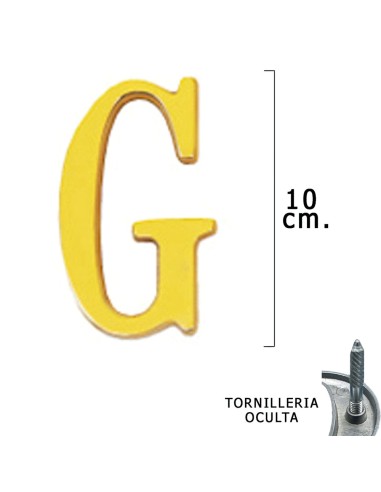 Letra Latón "G" 10 cm. con Tornilleria Oculta (Blister 1 Pieza)