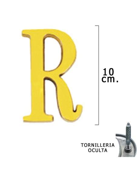 Letra Latón "R" 10 cm. con Tornilleria Oculta (Blister 1 Pieza)