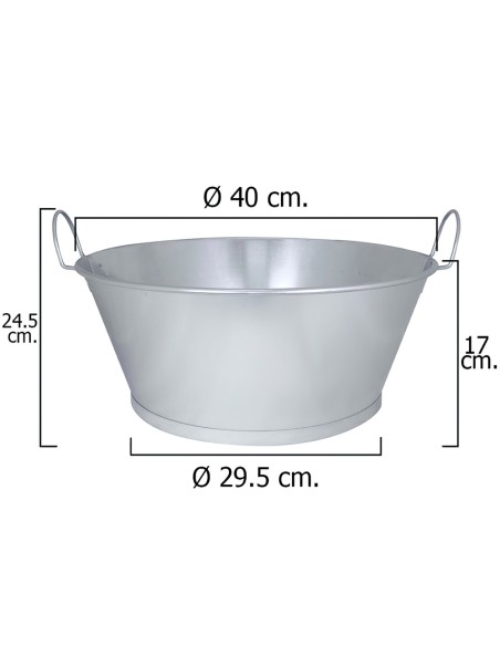 Barreño Galvanizado Baño  16"  40x17 cm. 14 Litros