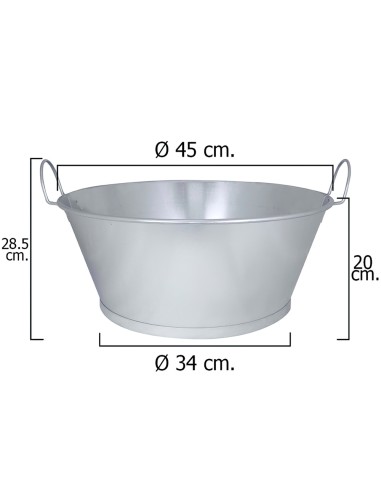Barreño Galvanizado Baño  18"  45x20 cm. 22 Litros