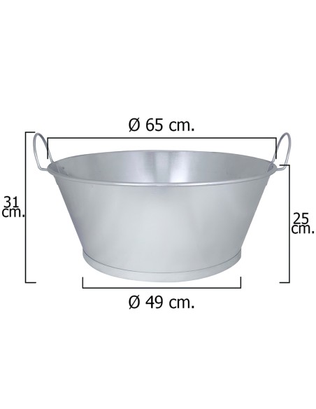 Barreño Galvanizado Baño  26"  65x25 cm. 54 Litros