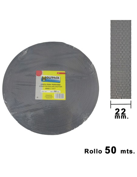 Cinta Persiana Wolfpack Gris 22 mm. Rollo 50 metros