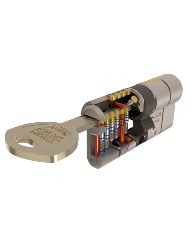 Cilindro Tesa Seguridad T70  30x30 Latonado Leva Larga