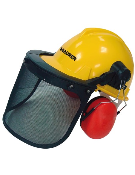 Casco Con Visera, Protector Facial De Rejilla  y Protector Auditivo