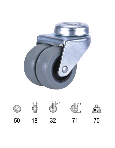 Rueda Doméstica Doble Poliamida Gris Pasante   50mm