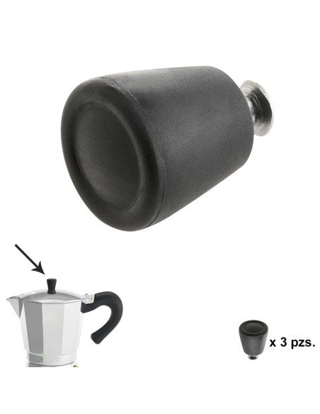 Pomo Cafetera Aluminio Inducción 6 / 9 / 12 Tazas (3 piezas)