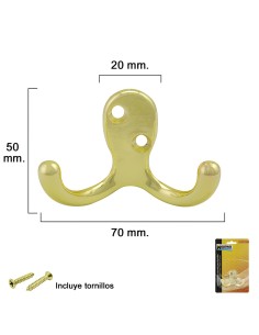 Gancho Doble Latonado Para Atornillar con tornillos...