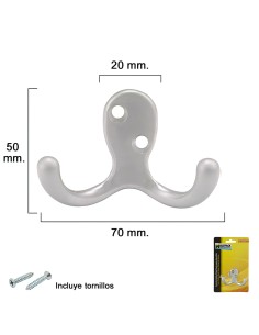 Gancho Doble Plata Mate Para Atornillar con tornillos...