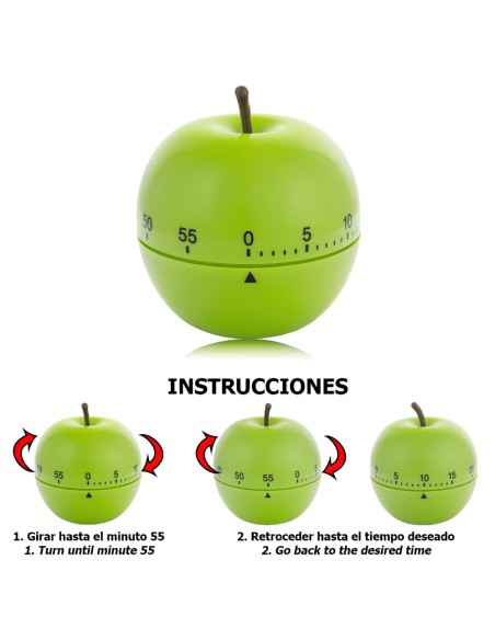 Temporizador Minutero Cocina Manzana Verde 60 Minutos