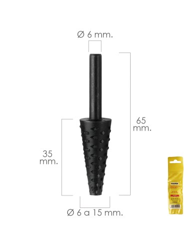 Fresa Rotativa Para Madera Conica Ø 6 a 15 mm. Para Taladro / Fresadora