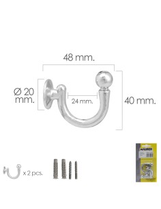 Gancho Cromado Atornillabe 48 mm. Con tacos y tornillos...
