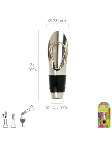Vertedor Escanciador Vino Acero Inoxidable Con Tapon