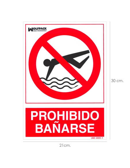 Cartel Prohibido Bañarse 30x21 cm.