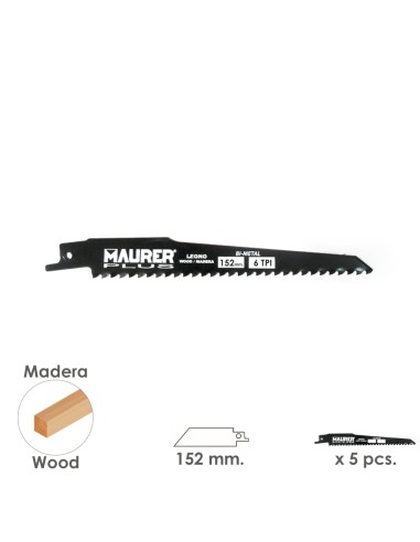 Hoja Para Sierra Sable Madera 152 mm. - 6 TPI Tipo Bosch (5 piezas)