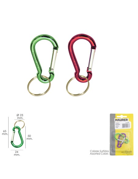 Mosqueton Bombero Aluminio Para llaves 50 mm. Blister 2 piezas