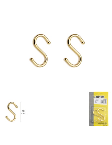 Gancho "S" 50 mm Dorado (Blister 2 piezas) Uso Domestico