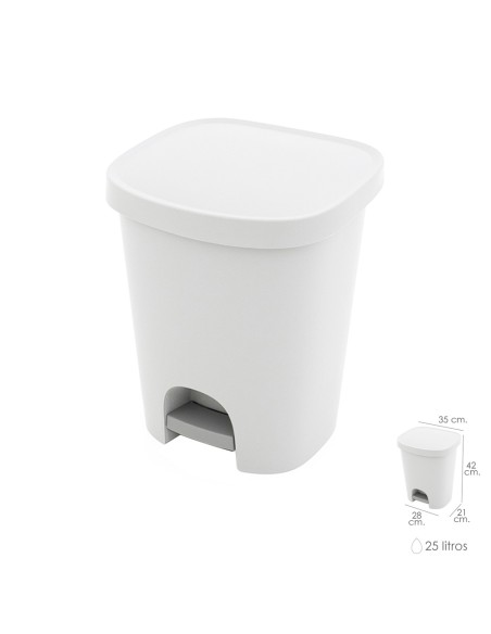 Cubo Basura Con Pedal 25 Litros Plastico Blanco
