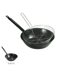 Sarten Esmaltada Con Mango Ø 26 cm. Con Cestillo Freir